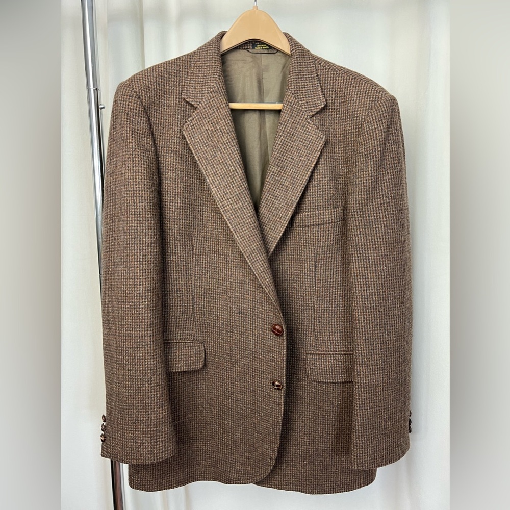 Vintage Haggar Men's Brown Tan Wool Tweed Suit Coat Blazer Size 46L